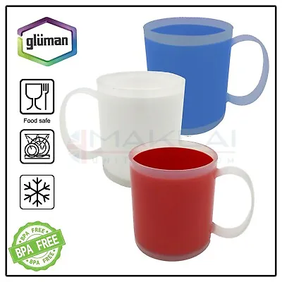 Reusable PLASTIC MUGS With Handle Microwave Safe Drinking Cups Tea Camping • £9.99
