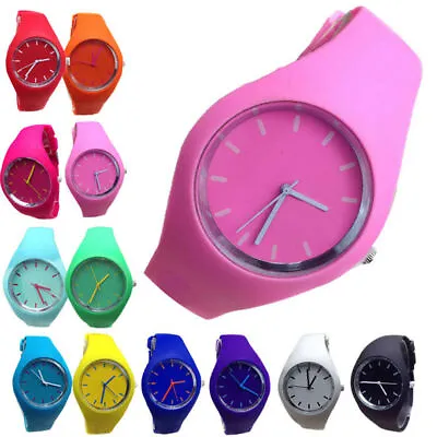 Women Ladies Simple Style Soft Jelly Silicone Quartz Sport Wrist Watch • $8.93
