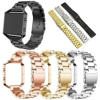 $11.84 • Buy Stainless Steel Wristwatch Strap Watch Band+Metal Frame Cover For Fitbit Blaze