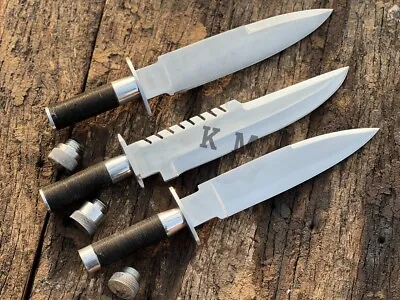 Pair Of 3 Custom Handmade D2  Commando Movie Bowie Knife Tactical Replica Knife • $399