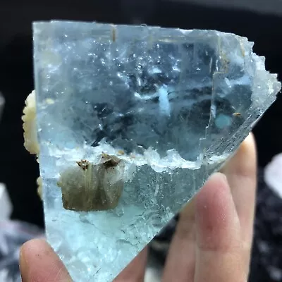 498g Extreme Transparency Sea Blue Cube Fluorite Crystal & Mica Mineral Specimen • $1.25