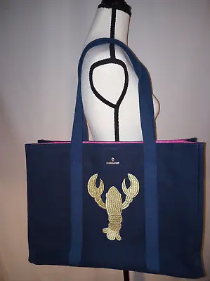 Spartina 449 Navy Blue Gold Lobster Nautical Maritime Beach Bag Large Tote GUC • $44.99