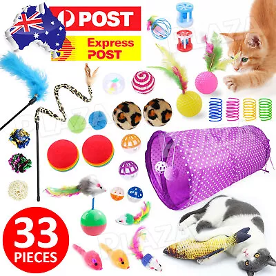 Bulk Buy 33items Lovely Pet Toy Cat Kitten Toys Rod Fur Mice Bells Balls Catnip • $15.95