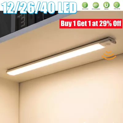 LED PIR Motion Sensor Strip Light USB Rechargeable Magnetic Cabinet Closet Lamp • £4.71