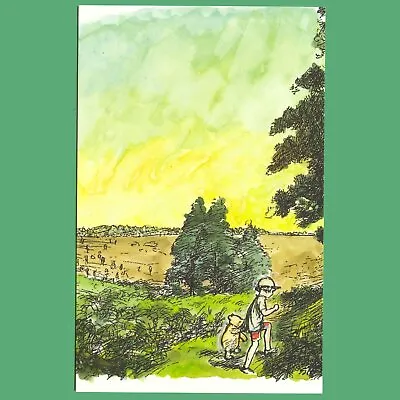 POSTCARD - Winnie-the-Pooh And Christopher Robin Walking Up A Hill Hand In Hand • £0.99