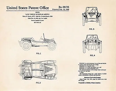 1966 Meyers Manx Dune Buggy Auto Mechanic Gift US Patent Print Bruce F. Meyers • $13.95