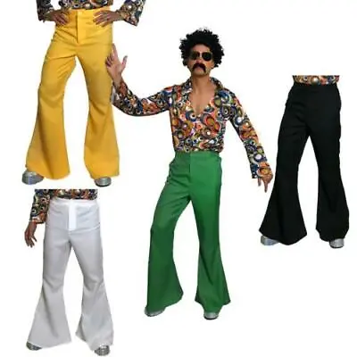 Mens 60s Flares Flared Trousers Adult Hippy 70s Disco Hippie Fancy Dress Costume • £12.49