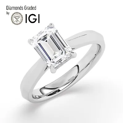 IGI 3 Ct Solitaire Lab-Grown Emerald Diamond Engagement Ring 18K White Gold • $2082