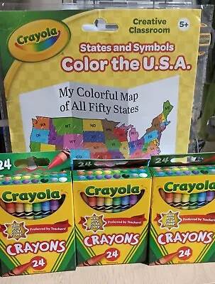 Crayola Classic Bundle Of 3 Crayons Packs And 6 Crayola Coloring Maps • $6.50