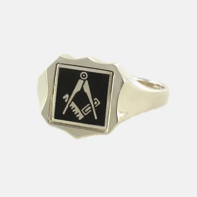 Black Reversible Shield Head Solid Silver Square And Compass Masonic Ring • £273.60