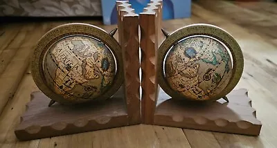 Vintage Pair Of Old World Wood Globe Book Ends • $17.99