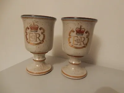 £9.50 • Buy Two Silver Jubilee 1977 Goblets , Stoneware Pottery , Grayshott Hindhead 
