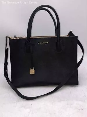 Michael Kors Womens Black Leather Adjustable Strap Inner Pockets Zipper Tote Bag • $30