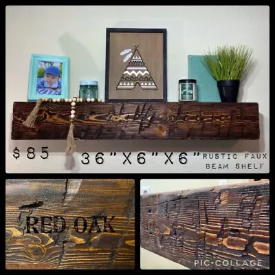 Barn Wood Hand Hewn Beams - Rustic Wooden Faux Beam Mantle - Floating Shelf • $85