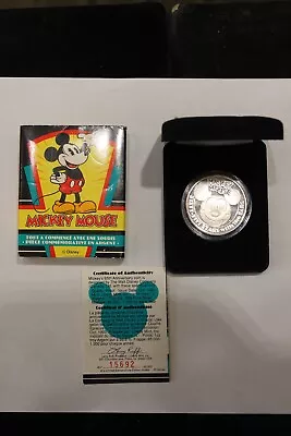 Mickey Mouse Disney 65 Years With Ears 1993 Rare 999 Silver Coin Coa • $40