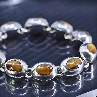 6” Mexican Sterling Silver 925 Handmade Bracelet With Oval Golden Tigers Eye • $77