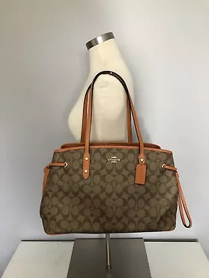 Coach Signature Drawstring Carryall Tote Satchel Bag F57842 Coated Canvas Nice • $49