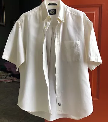 Men’s Dockers  Linen/cotton Blend Medium Button Down Short Sleeved Ivory Shirt • $10.25