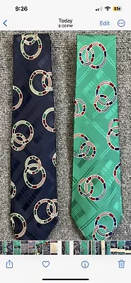 Vintage Polo Ralph Lauren Neck Ties 100% Silk In USA Navy Green Circles Lot Of 2 • $24.95