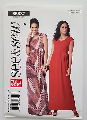 See & Sew Pattern 5837 Misses/Petite  Maxi Dress Lined Bodice Back Ties 8-24 UC • $5.99