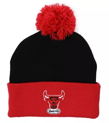 NEW Mitchell & Ness Chicago Bulls 2 Tone Pom Beanie Hat Cap Windy City - OSFM • $19.94