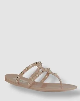 $451 Valentino Women's Beige Summer Rockstud Jelly Sandals Shoes Size 39/US 9 • £121.80