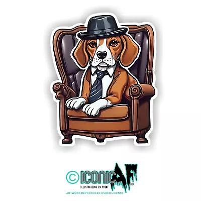 Funny Gangster MOB Boss Beagle Dog Hat & Tie Vinyl Car Sticker Decal 10cm • £2.59