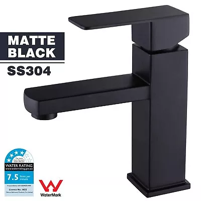 WELS Matt Black Basin Mixer Tall Bathroom Sink Tap Square Vanity Faucet Laundry • $59