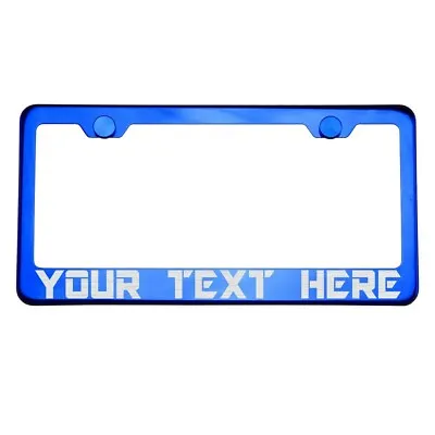 Custom  Laser Etched T304 Stainless Steel  License Plate Frame Holder  - Blue • $19.95