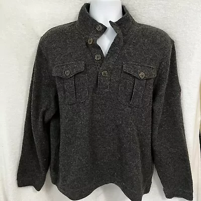 MERRELL Men Size L SELECT PERFORMIX SWEATER Gray 4 BUTTON MOCK NECK WOOL BLEND • $23