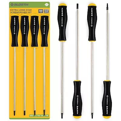 BLOSTM Extra Long Star Head Screwdriver 4 Pcs Set 250mm Grip Handle Magnetic Tip • £5.49