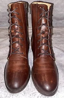 Frye Brown Leather Moto Street Combat Lace Up Boots Roper Western Women’s 7B MEX • $56.50