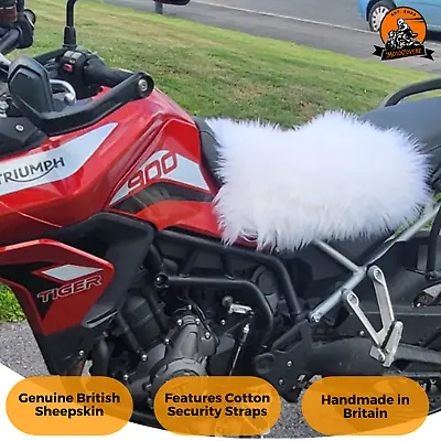 Motorcycle Motorbike Sheepskin Pad Seat Cover With Straps 35cm White MotoCoverz • $43.50