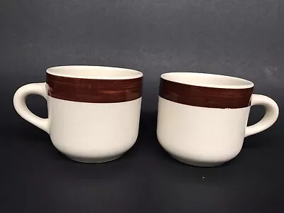 2 Ivory Walker China Vitrified Mugs Brown Stripe Heavy Ceramic 12-51 • $30