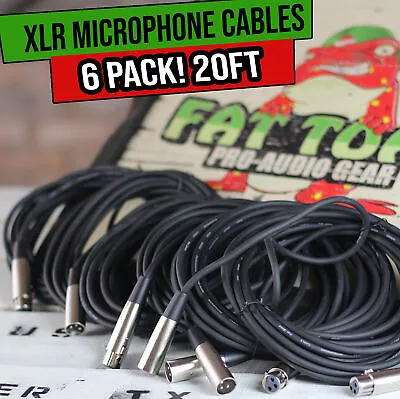 XLR Microphone Cables 6 PACK - 20Ft Wire Mic Cord Studio Patch Mixer Pro Audio • $44