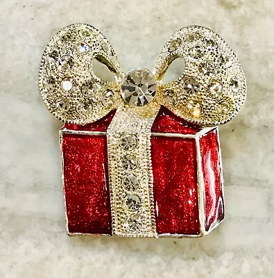 VTG 80’s Sterling Plated Red Present Bow Rhinestones Brooch Pin Pendant ~2” • $22