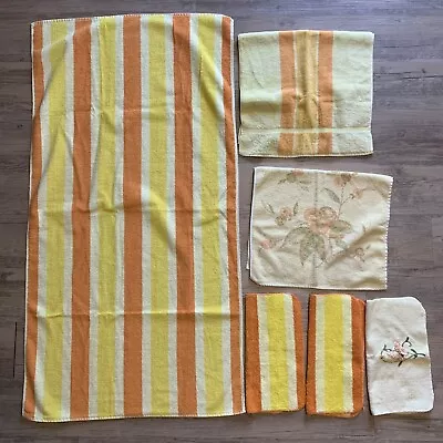 Vtg Mcm Montgomery Ward Stripe Martex Orange Yellow Bath/hand Towel&washcloths • $14.99