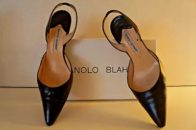 Euc Manolo Blanick Women's Carolyne 11b Black Calf Shoes - 3.5  Heels - $450 • $119.99