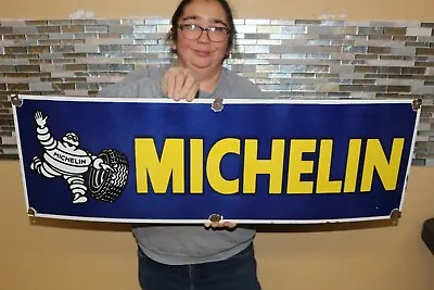 Large Michelin Man Tires Chevrolet Ford Dodge Gas Oil 36  Metal Porcelain Sign • $325