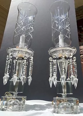 Pair Mantle Lusters Lamps Crystal MCM Hurricane • $180