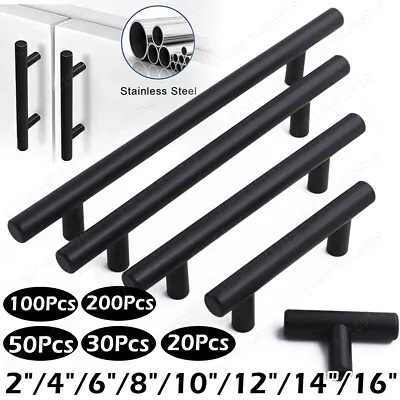 Matte Black Modern Cabinet Door Handles Pulls Kitchen Drawer Stainless Steel Lot • $143.95