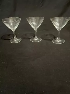 Vintage Small Martini Glass Set Of 3  Etched Wheat Pattern 4 1/2  H • $9.99