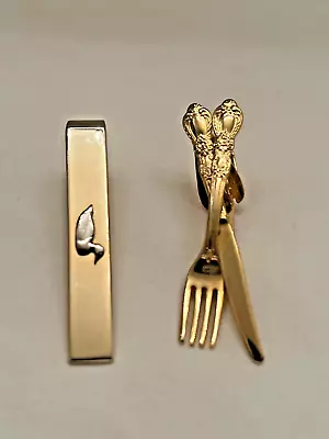 Vintage Tie Clasp Clip Lot Of 2 Classic Duck And Culinary Foodie Fork And Knife • $5