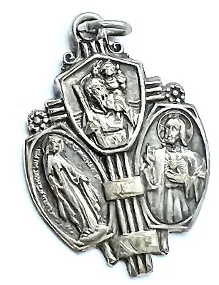 Vintage Catholic 3 Way Silver Tone Medal Metal St Christopher Mary St Jude • $19