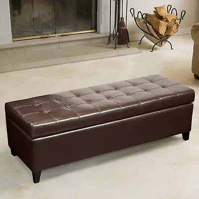 Lift Top Bonded Leather Ottoman Storage Bench 51  Large Storage Bench For Bedro • $222.99