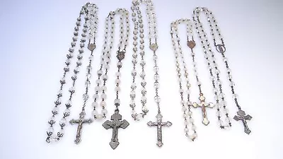 5 Antique Vintage Rosaries Clear Opaque Faceted Crystal Rosary Lot #2 • $59.99