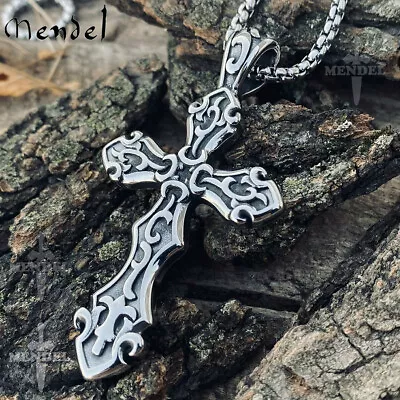 MENDEL Mens Big Large Stainless Steel Gothic Cross Pendant Necklace For Men Boys • $11.99