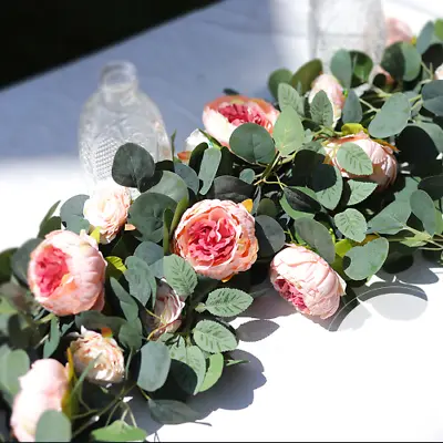 Fake Peony Rose Vines Artificial Flowers Garland Vintage Eucalyptus Party Decor • $31.05