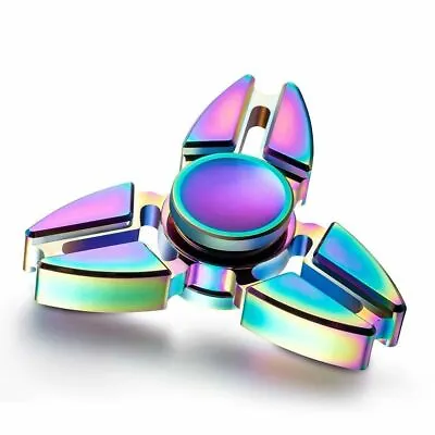 Rainbow Metal Alloy Tri Hand Finger Spinner Fidget EDC Desk Toy Gyro • $7.99