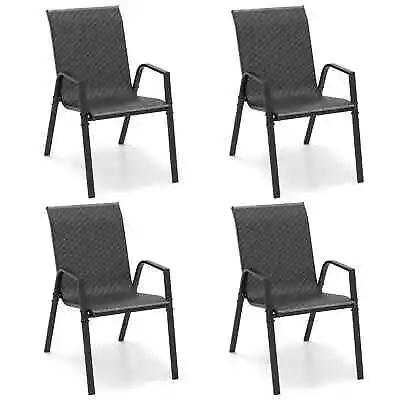 Patio Rattan Chairs Set Of 4 Stackable Dining Chair Set W/Wicker Woven Backrest • $169.95